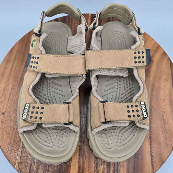 Crocs Yukon Sandals Men's 9 Brown Leather Adjustable Strap Sport Outdoor Comfort - Picture 5 of 7